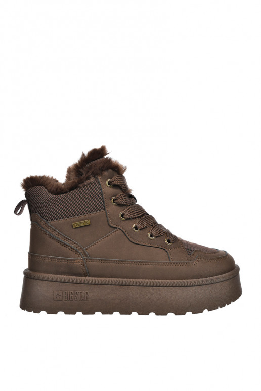 Damen Schneestiefel mit Schnürsenkeln und Fell dunkelbraun Big Star