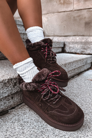 Faux-Suede Schneestiefel für Damen mit Schnürsenkeln Big Star UU274312 in Schokoladenfarbe 2