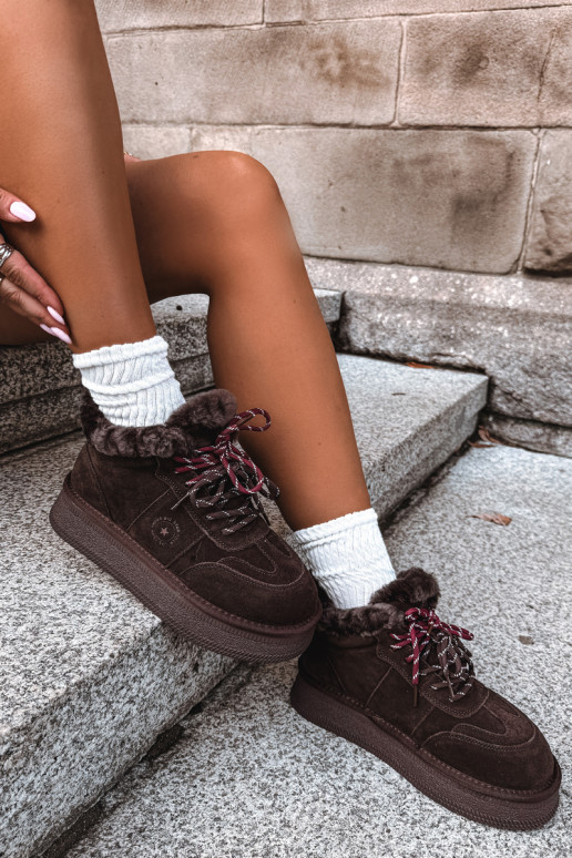 Faux-Suede Schneestiefel für Damen mit Schnürsenkeln Big Star UU274312 in Schokoladenfarbe