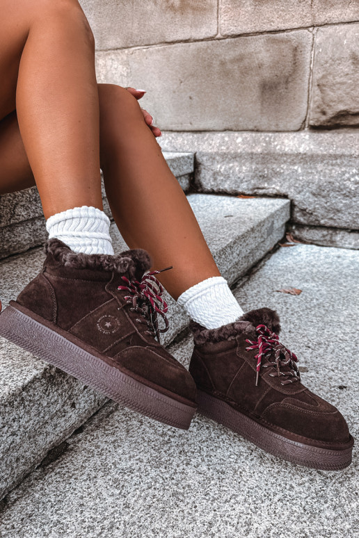 bottes de neige en daim synthétique pour femmes avec lacets Big Star UU274312 couleur chocolat