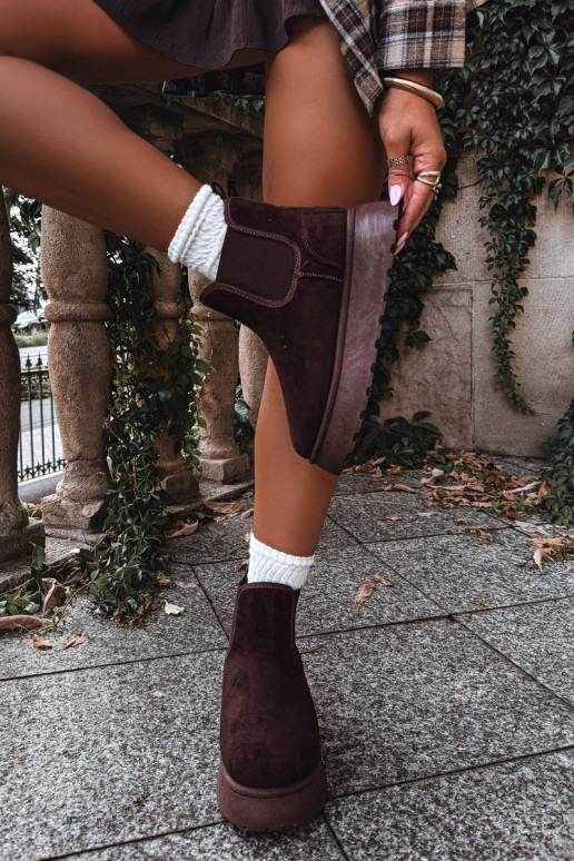 Schneestiefel für Damen mit Plattform Big Star UU274174 in Schokoladenfarbe