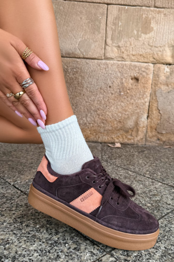 faux suede sneakers model laarzen voor dames geïsoleerd Big Star UU274770 in chocoladekleur
