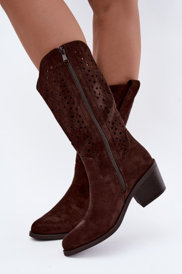 bottes hautes avec éléments découpés dans un style cowboy avec talons S.Barski HY62-8126 couleur chocolat 2