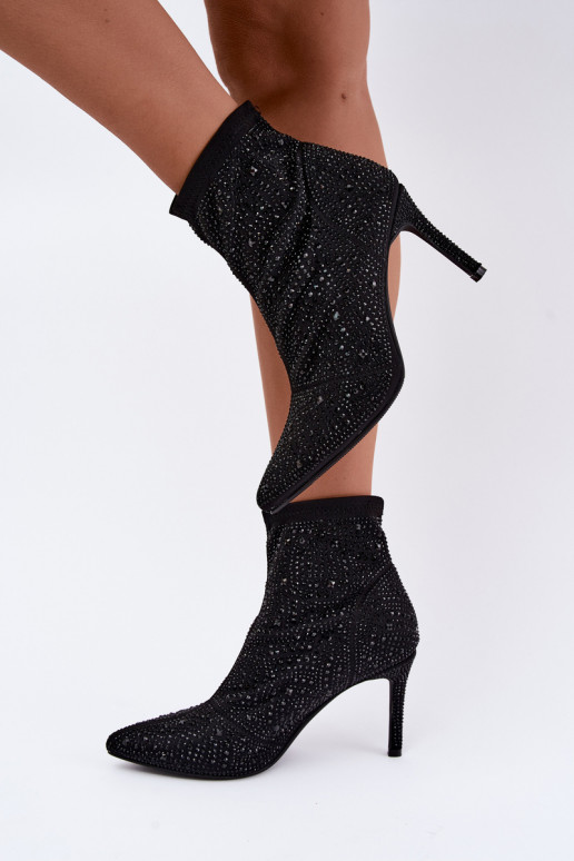 bottines décorées à talons fins S.Barski HY62-8138 en noir