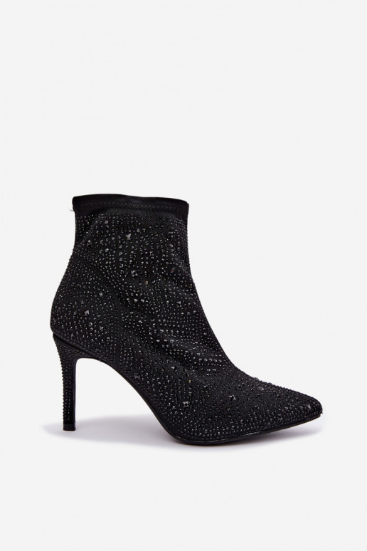 bottines décorées à talons fins S.Barski HY62-8138 en noir