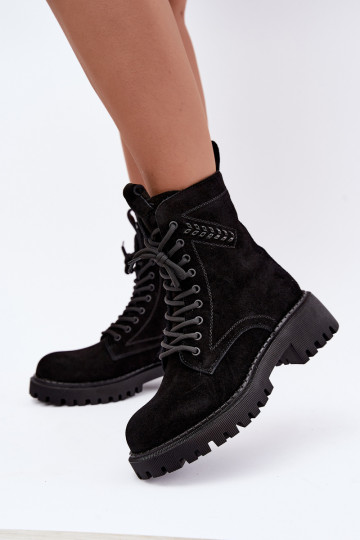 Damen Arbeitsstiefeletten aus Kunstwildleder isoliert D&A JC62-1035 in Schwarz 2