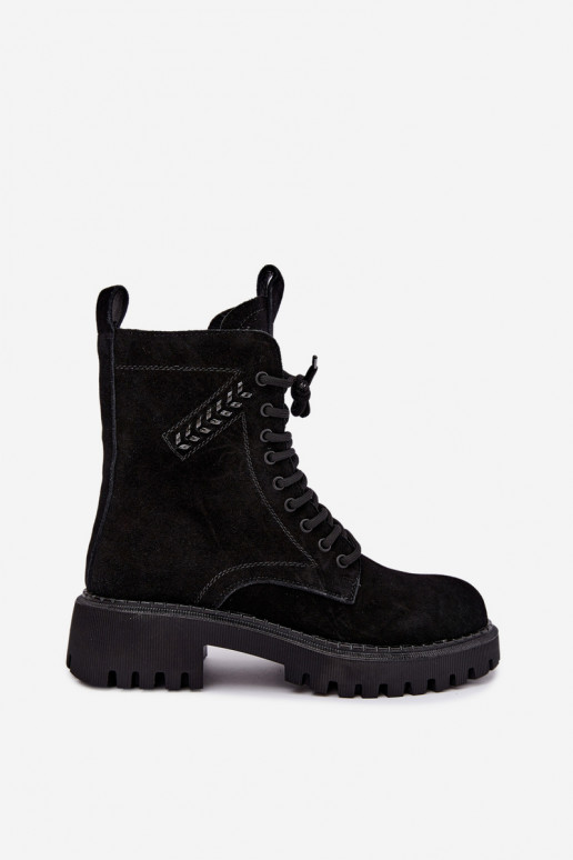 Damen Arbeitsstiefeletten aus Kunstwildleder isoliert D&A JC62-1035 in Schwarz