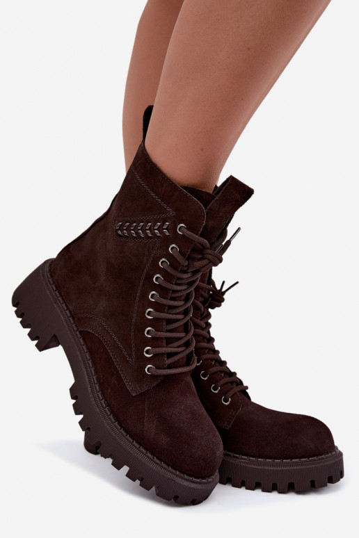 bottines de travail pour femmes en daim synthétique isolées D&A JC62-1035 couleur chocolat