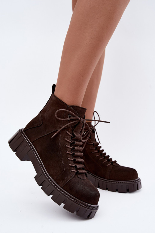 dames suède schoenen met platform D&A JC62-1045 in chocoladekleur