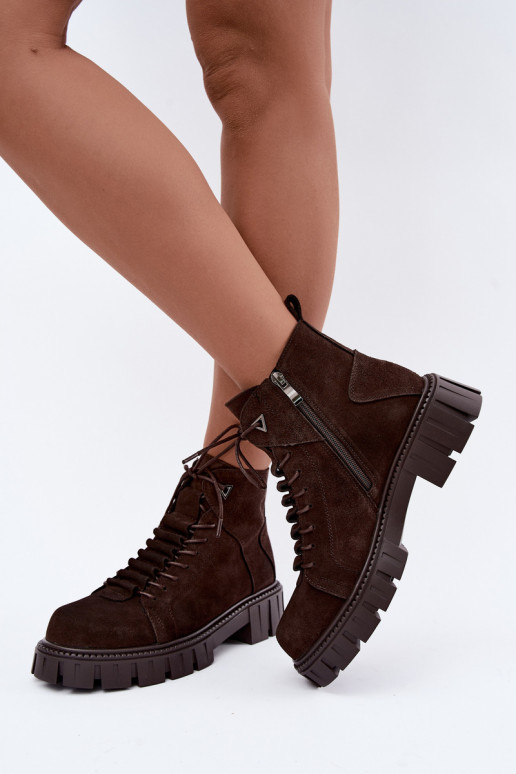 Damen Wildlederschuhe mit Plattform D&A JC62-1045 in Schokolade