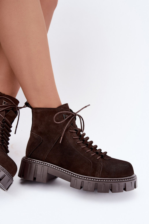 dames suède schoenen met platform D&A JC62-1045 in chocoladekleur