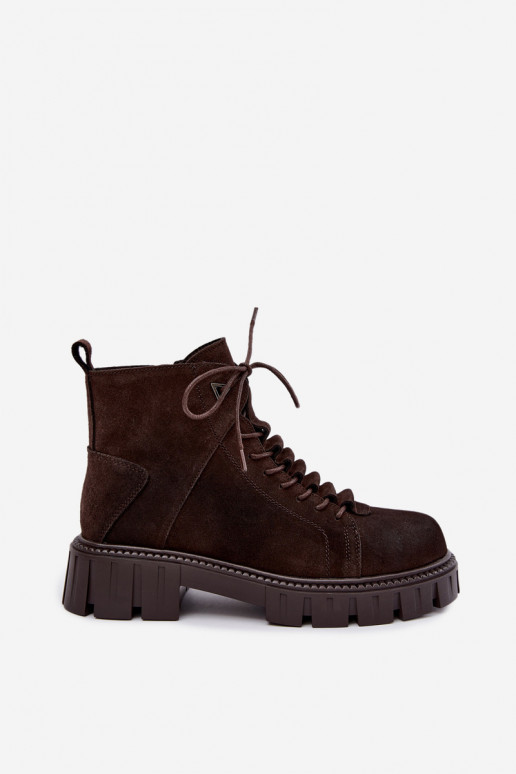 chaussures en daim pour femmes avec plateforme D&A JC62-1045 couleur chocolat