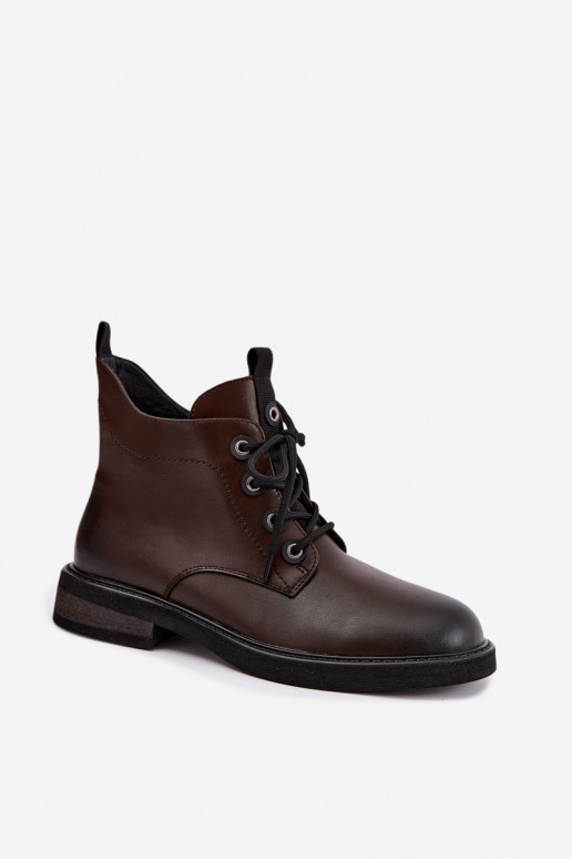 geïsoleerde enkellaarsjes met brede hakken D&A CR62-3337 in chocoladekleur