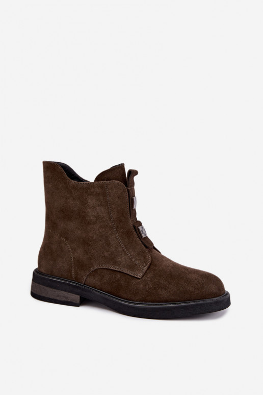 Faux-Suede gefütterte Stiefeletten mit breiten Absätzen D&A CR62-3334 dunkelbraun