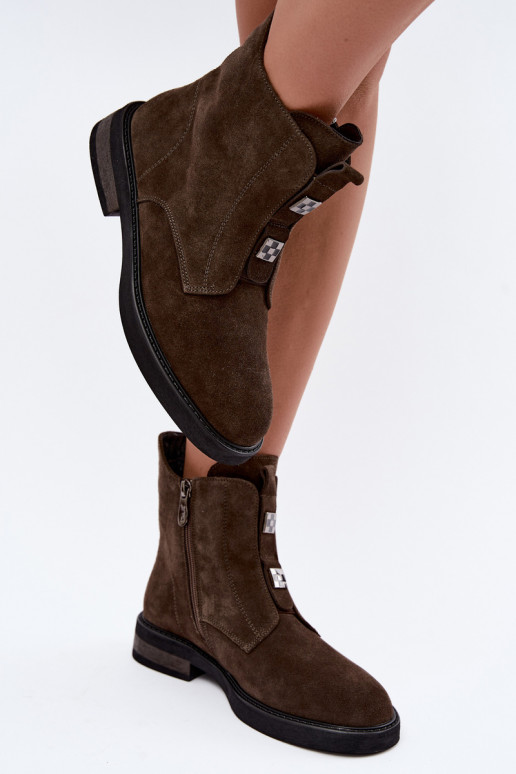 Faux-Suede gefütterte Stiefeletten mit breiten Absätzen D&A CR62-3334 dunkelbraun