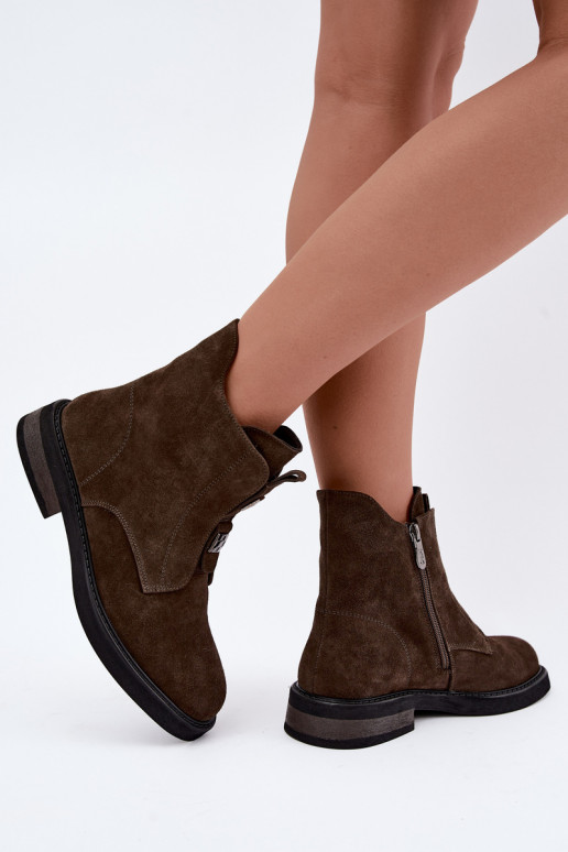 Bottines en faux daim doublées avec talons larges D&A CR62-3334 marron foncé
