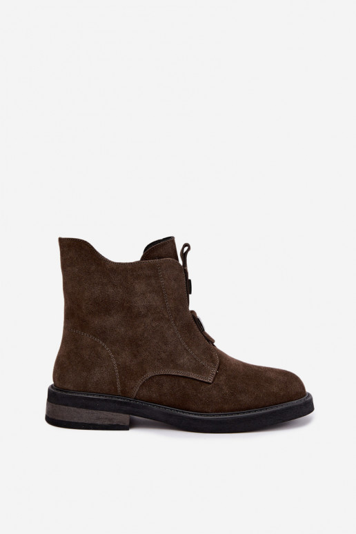 Faux-Suede gefütterte Stiefeletten mit breiten Absätzen D&A CR62-3334 dunkelbraun