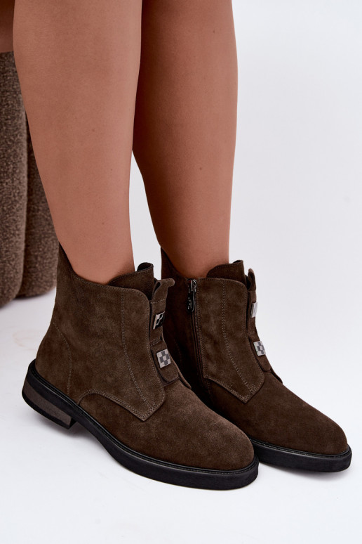 Faux-Suede gefütterte Stiefeletten mit breiten Absätzen D&A CR62-3334 dunkelbraun