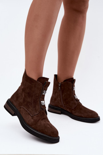 Faux-Suede gefütterte Stiefeletten mit breiten Absätzen D&A CR62-3335 schokoladenbraun 2