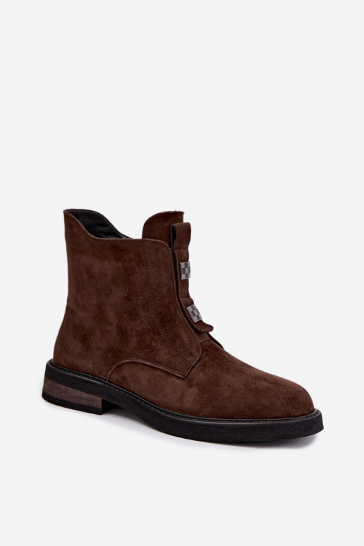 Faux-Suede gefütterte Stiefeletten mit breiten Absätzen D&A CR62-3335 schokoladenbraun