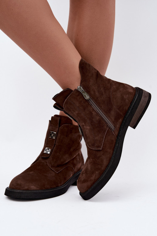Bottines en faux daim doublées avec talons larges D&A CR62-3335 chocolat