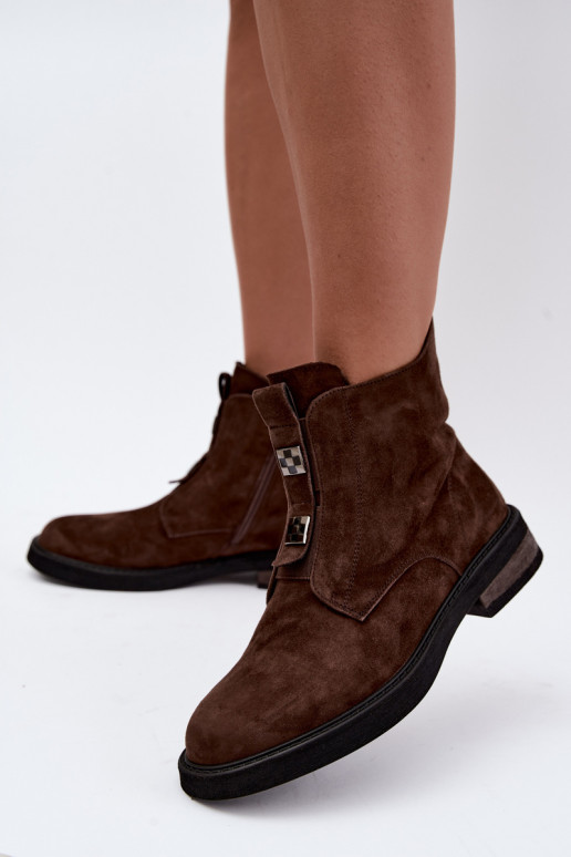 Faux-Suede gefütterte Stiefeletten mit breiten Absätzen D&A CR62-3335 schokoladenbraun