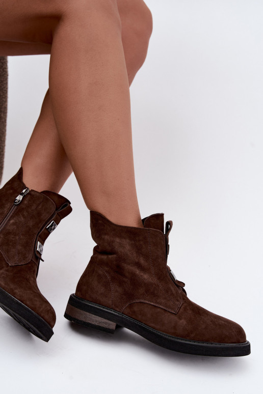 Faux-Suede gefütterte Stiefeletten mit breiten Absätzen D&A CR62-3335 schokoladenbraun