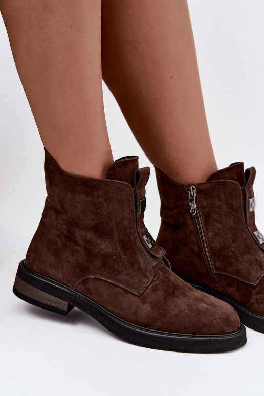 Faux-Suede gefütterte Stiefeletten mit breiten Absätzen D&A CR62-3335 schokoladenbraun