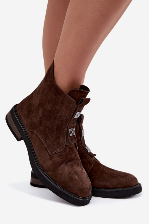 Faux-Suede gefütterte Stiefeletten mit breiten Absätzen D&A CR62-3335 schokoladenbraun