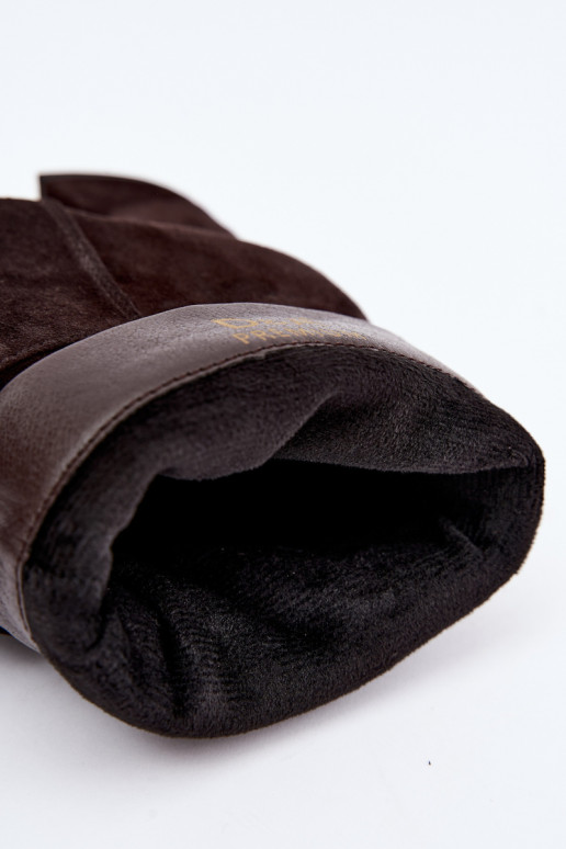 Natursuede Stiefeletten mit Falten und Absätzen D&A JC62-1021 schokoladenbraun