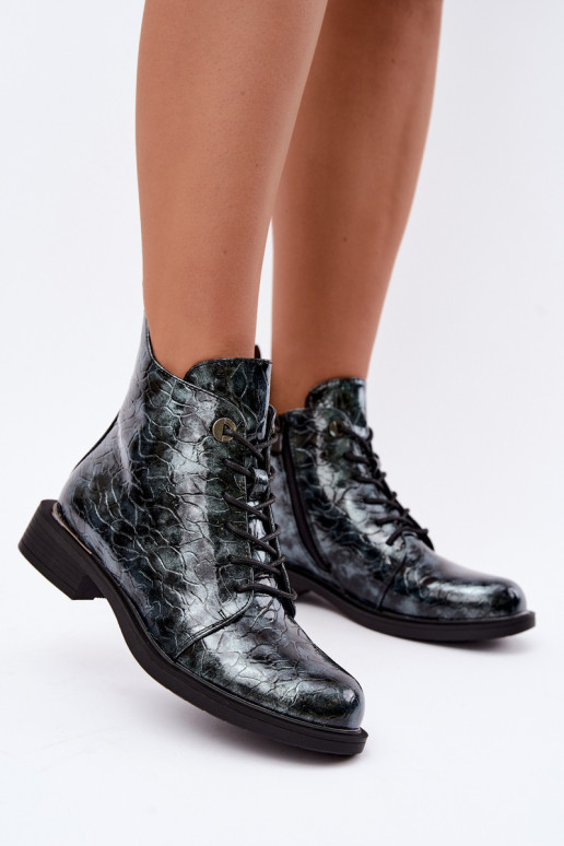 Gefütterte Stiefeletten mit Lackeffekt und Prägung S.Barski HY62-8140 blau