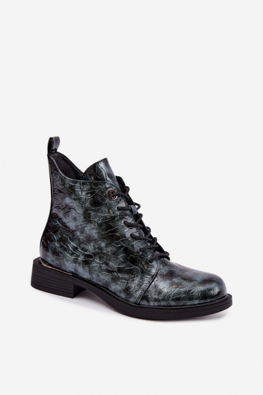 Bottines doublées avec effet verni et embossage S.Barski HY62-8140 bleu