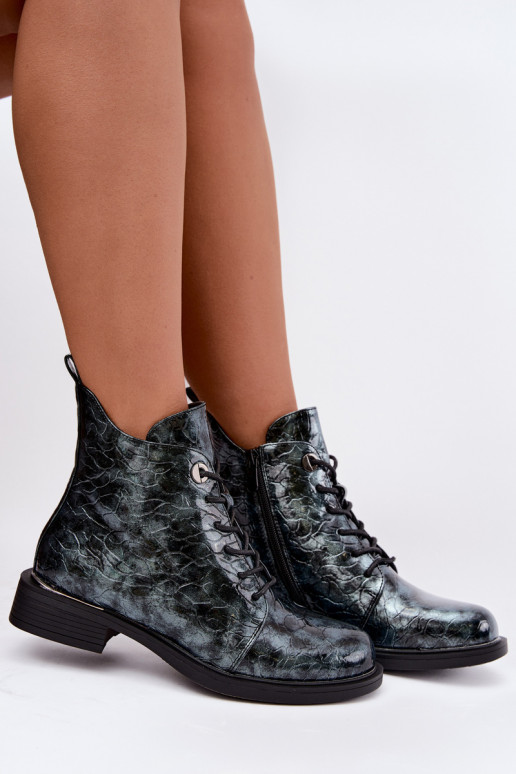 Gefütterte Stiefeletten mit Lackeffekt und Prägung S.Barski HY62-8140 blau