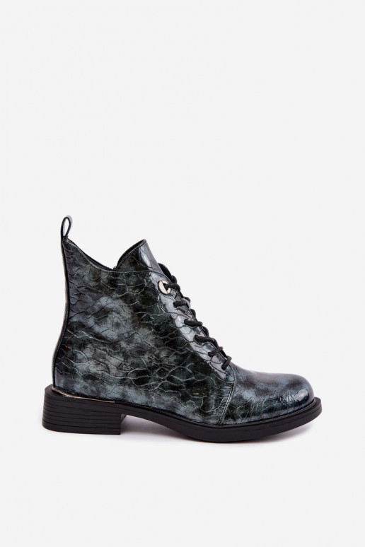 Gefütterte Stiefeletten mit Lackeffekt und Prägung S.Barski HY62-8140 blau