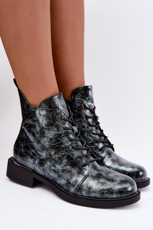 Bottines doublées avec effet verni et embossage S.Barski HY62-8140 bleu
