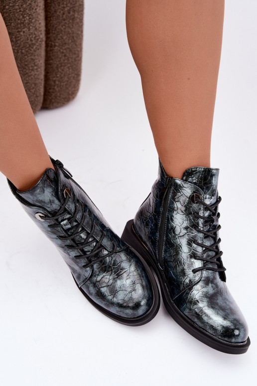 Gefütterte Stiefeletten mit Lackeffekt und Prägung S.Barski HY62-8140 blau