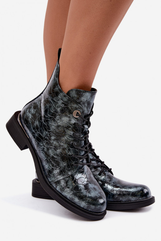 Gefütterte Stiefeletten mit Lackeffekt und Prägung S.Barski HY62-8140 blau