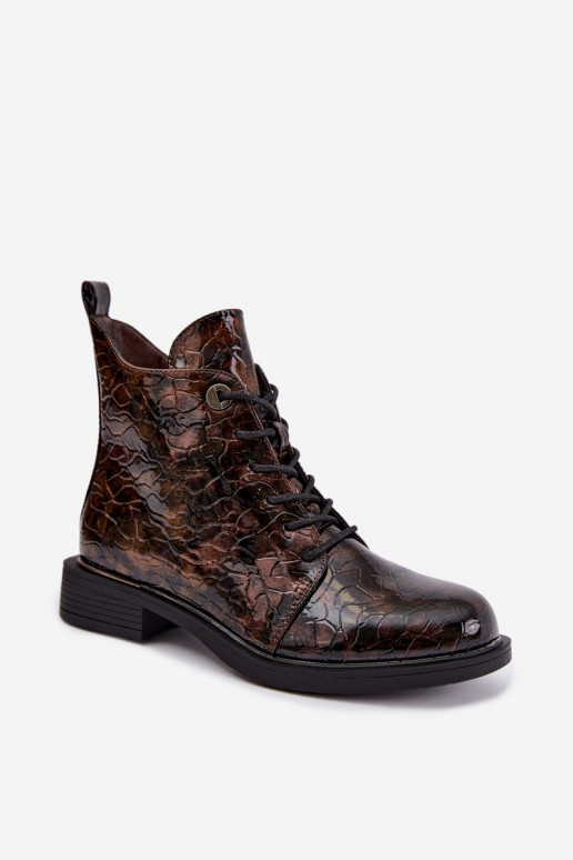 Bottines doublées avec effet verni et embossage S.Barski HY62-8140 marron