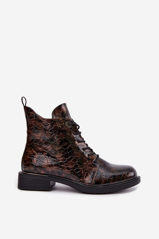 Gefütterte Stiefeletten mit Lackeffekt und Prägung S.Barski HY62-8140 braun