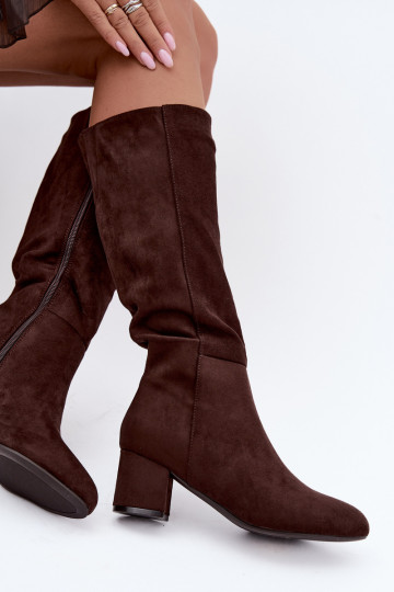 Bottes longues pour femmes doublées avec talons S.Barski HY62-8131 chocolat