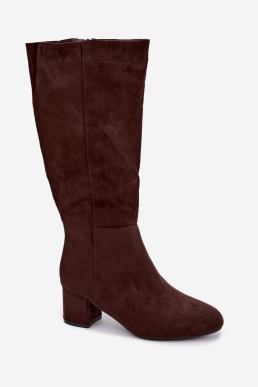 Damenlange Stiefel mit Absatz gefüttert S.Barski HY62-8131 schokoladenbraun