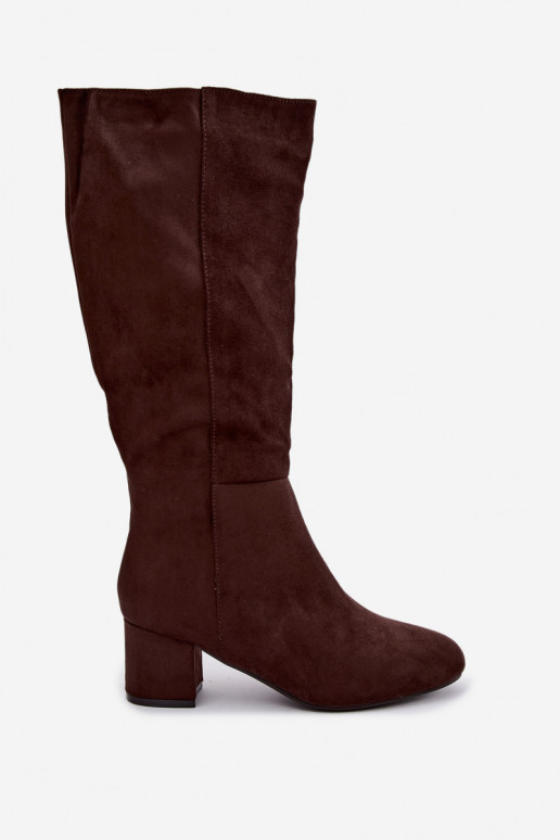 Bottes longues pour femmes doublées avec talons S.Barski HY62-8131 chocolat