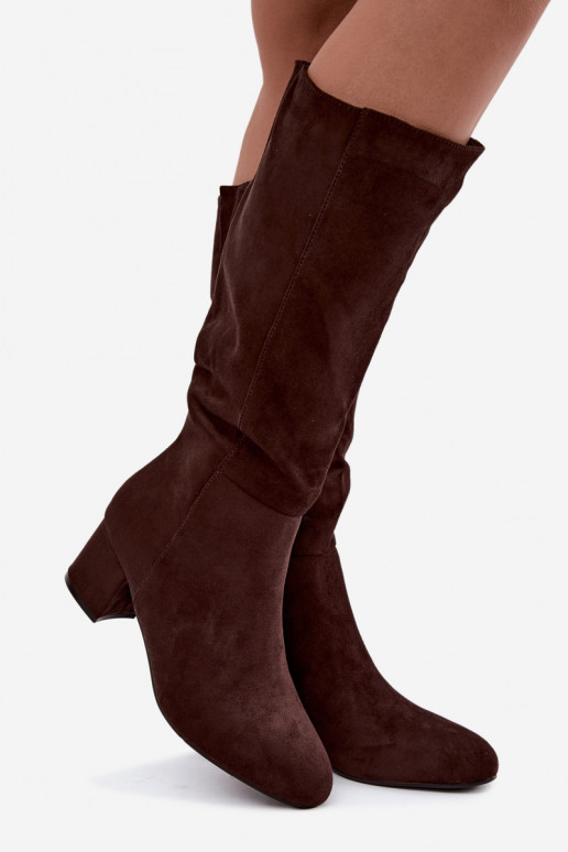 Damenlange Stiefel mit Absatz gefüttert S.Barski HY62-8131 schokoladenbraun