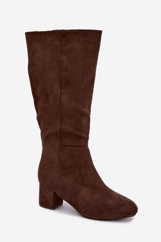 Damenlange Stiefel mit Absatz gefüttert S.Barski HY62-8131 braun