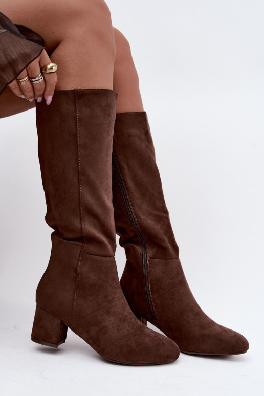 Damenlange Stiefel mit Absatz gefüttert S.Barski HY62-8131 braun