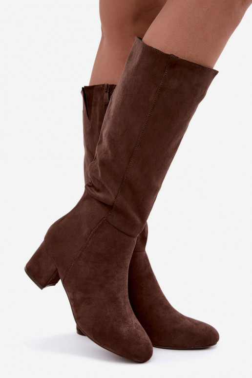 Damenlange Stiefel mit Absatz gefüttert S.Barski HY62-8131 braun