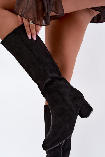 Damenlange Stiefel mit Absatz gefüttert S.Barski HY62-8131 schwarz 2