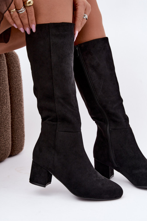 Damenlange Stiefel mit Absatz gefüttert S.Barski HY62-8131 schwarz