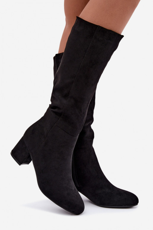 Damenlange Stiefel mit Absatz gefüttert S.Barski HY62-8131 schwarz