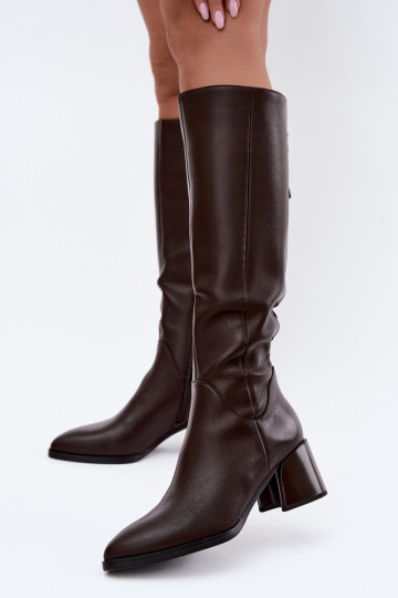 Leren lange laarzen voor dames met hakken gevoerd D&A JC62-1069 chocolade 2